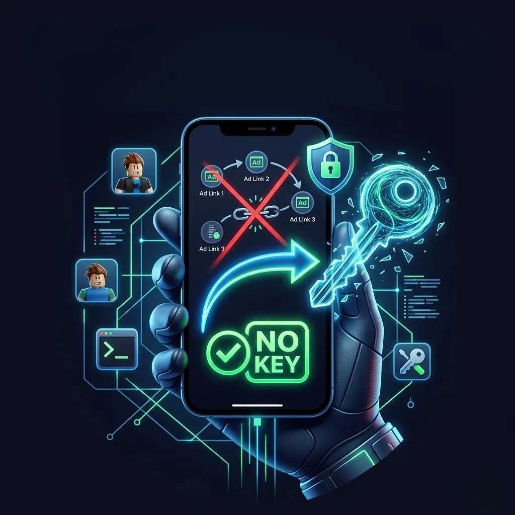 Delta Key Bypass (July 2026): How to Get Delta Executor No Key 1 Illustration of a smartphone showing Delta Executor with a “No Key” symbol and a digital key graphic representing a Delta key bypass method for using the executor without completing ad links.